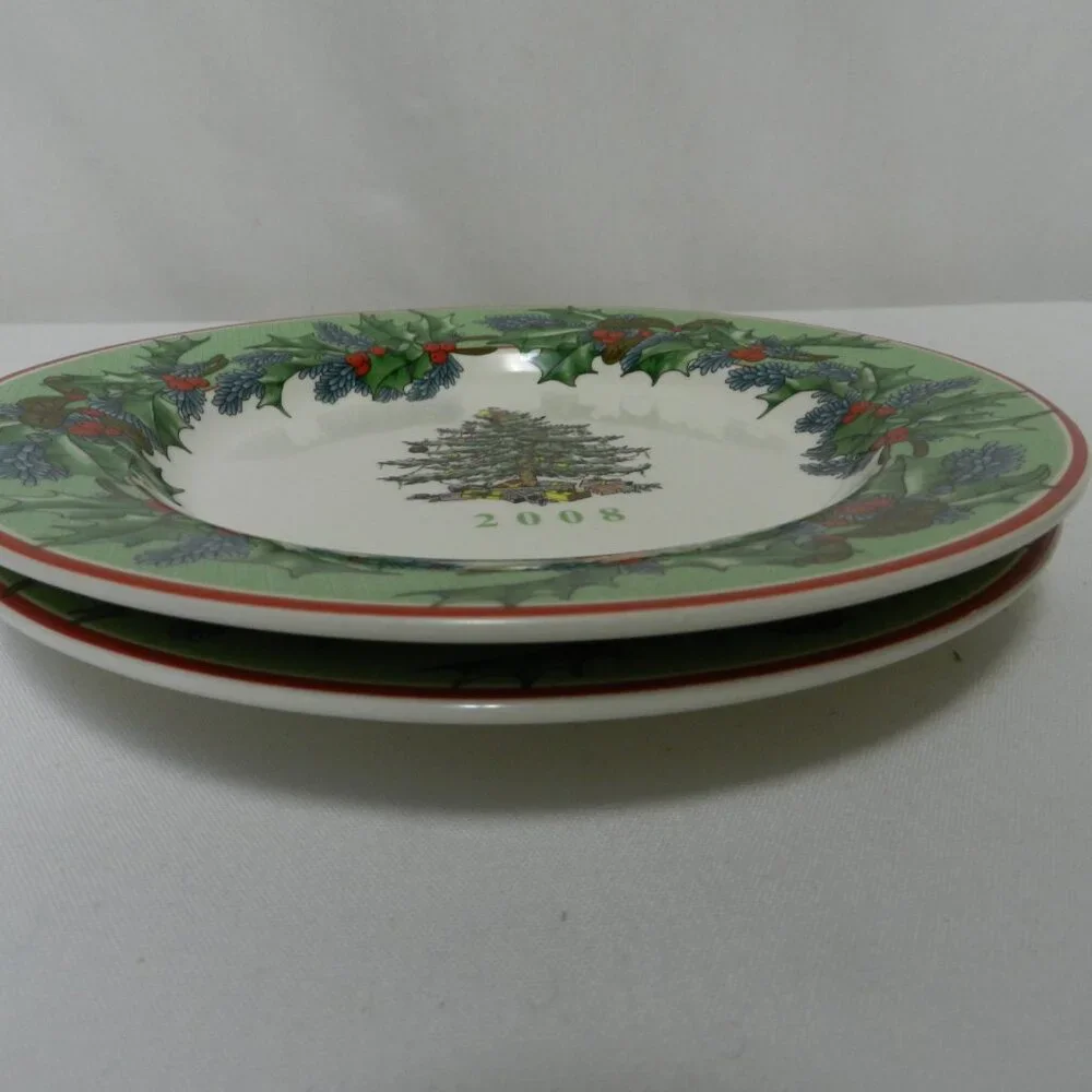 Spode 2008 Christmas salad side dessert Vintage Plate S3324 Porcelain Set Pair 2